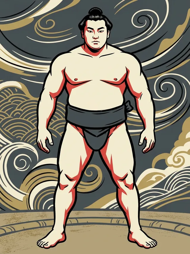 AI-generated illustration of a representative sumo wrestler. Not a photograph or a likeness of Oyashima Akira.