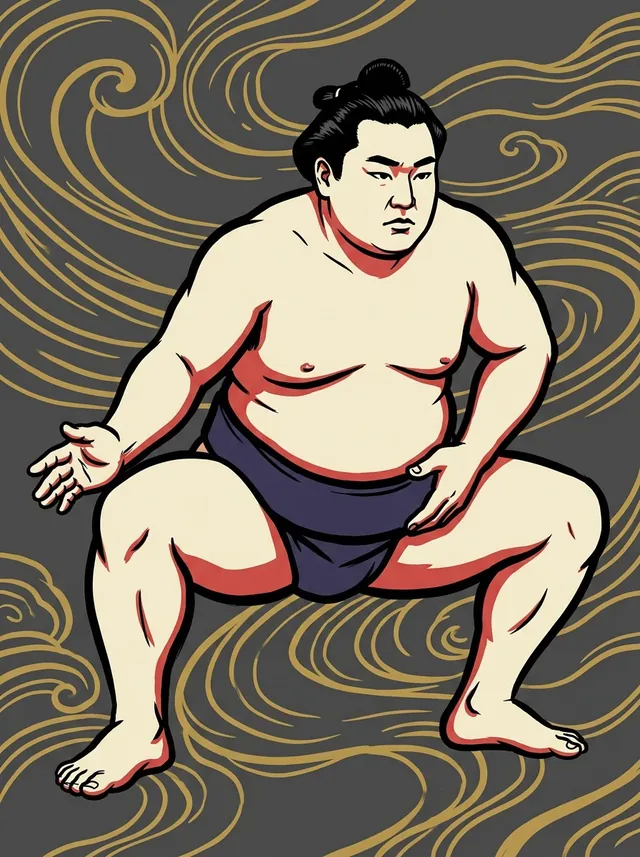 AI-generated illustration of a representative sumo wrestler. Not a photograph or a likeness of Otozaki Yujiro.