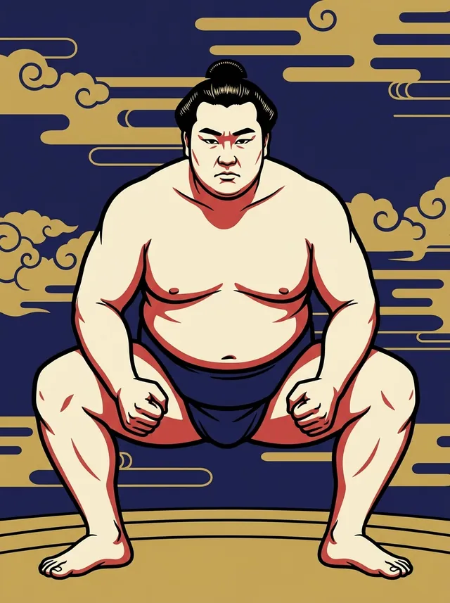 AI-generated illustration of a representative sumo wrestler. Not a photograph or a likeness of Daiden Hidetake.