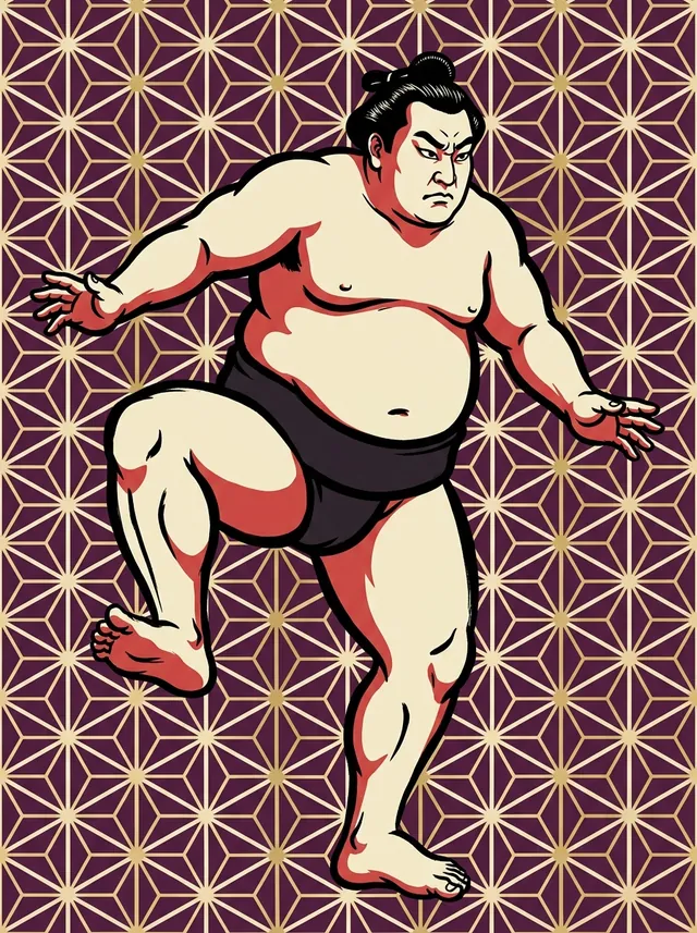AI-generated illustration of a representative sumo wrestler. Not a photograph or a likeness of Oshio Kenji.