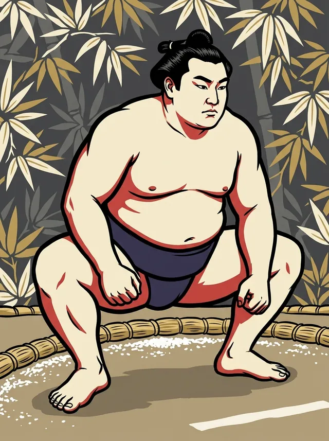AI-generated illustration of a representative sumo wrestler. Not a photograph or a likeness of Owakamatsu Yoshihiro.