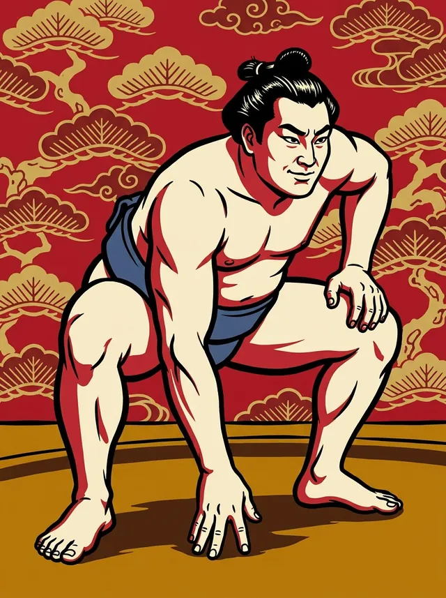 AI-generated illustration of a representative sumo wrestler. Not a photograph or a likeness of Mihamanada Toshiaki.