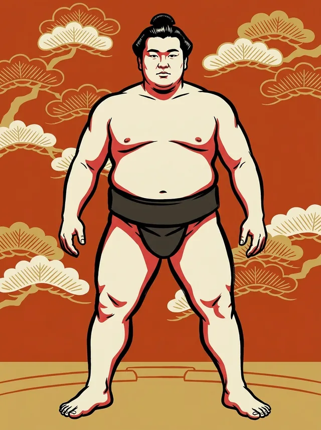 AI-generated illustration of a representative sumo wrestler. Not a photograph or a likeness of Daishoumi Tomoki.