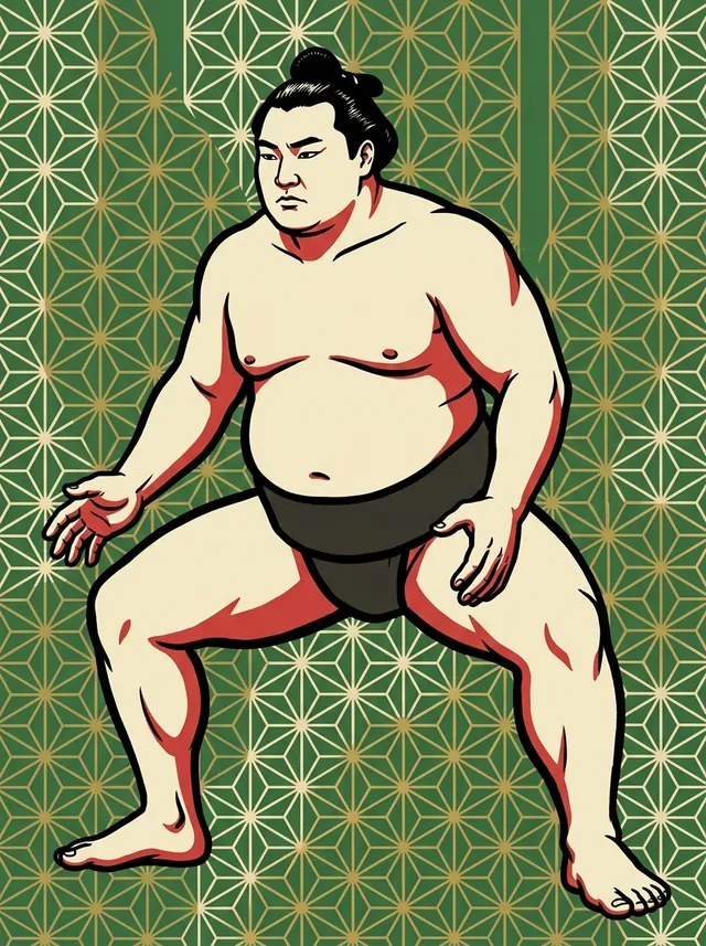 AI-generated illustration of a representative sumo wrestler. Not a photograph or a likeness of Daigo Kenshi.