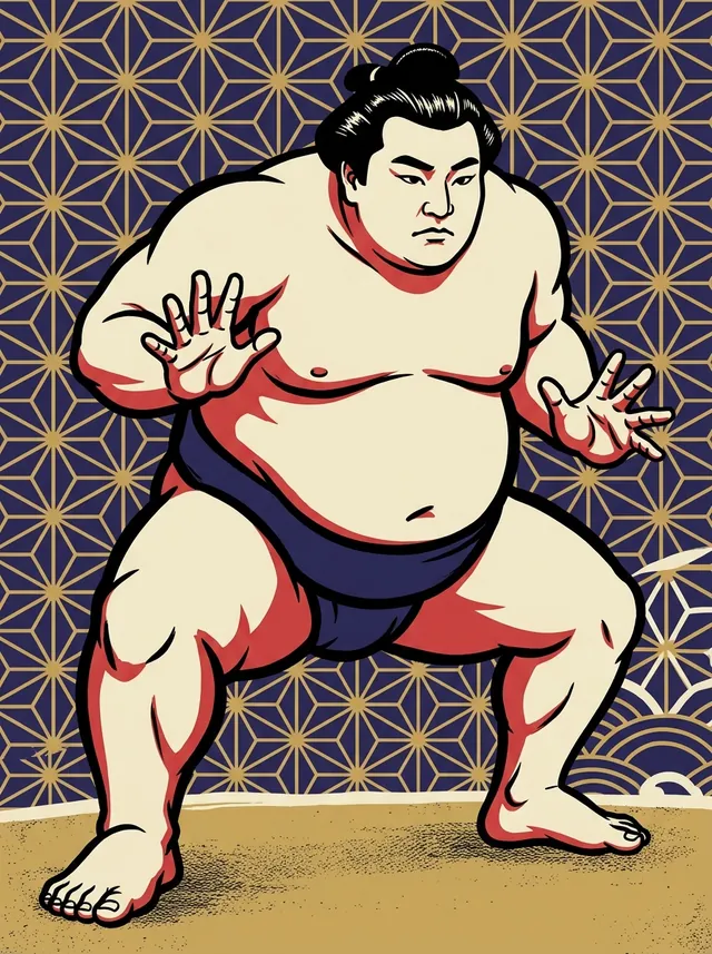 AI-generated illustration of a representative sumo wrestler. Not a photograph or a likeness of Dairaido Taro.