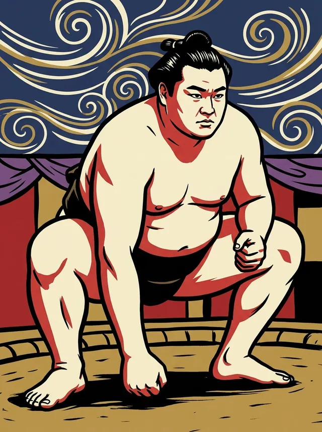 AI-generated illustration of a representative sumo wrestler. Not a photograph or a likeness of Tengoyama Takakiyo.