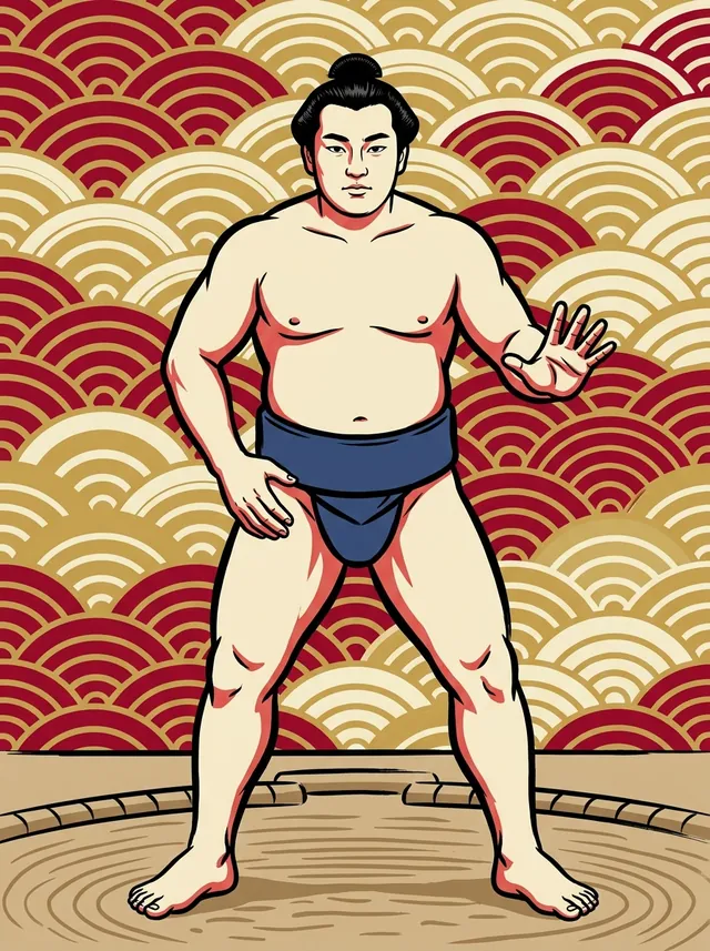 AI-generated illustration of a representative sumo wrestler. Not a photograph or a likeness of Amatsukaze Masao.