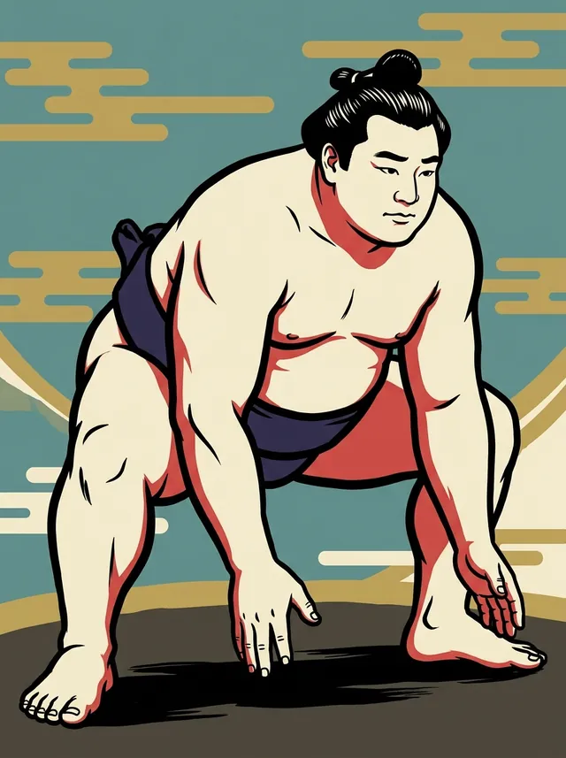 AI-generated illustration of a representative sumo wrestler. Not a photograph or a likeness of Tensuiyama Masanori.