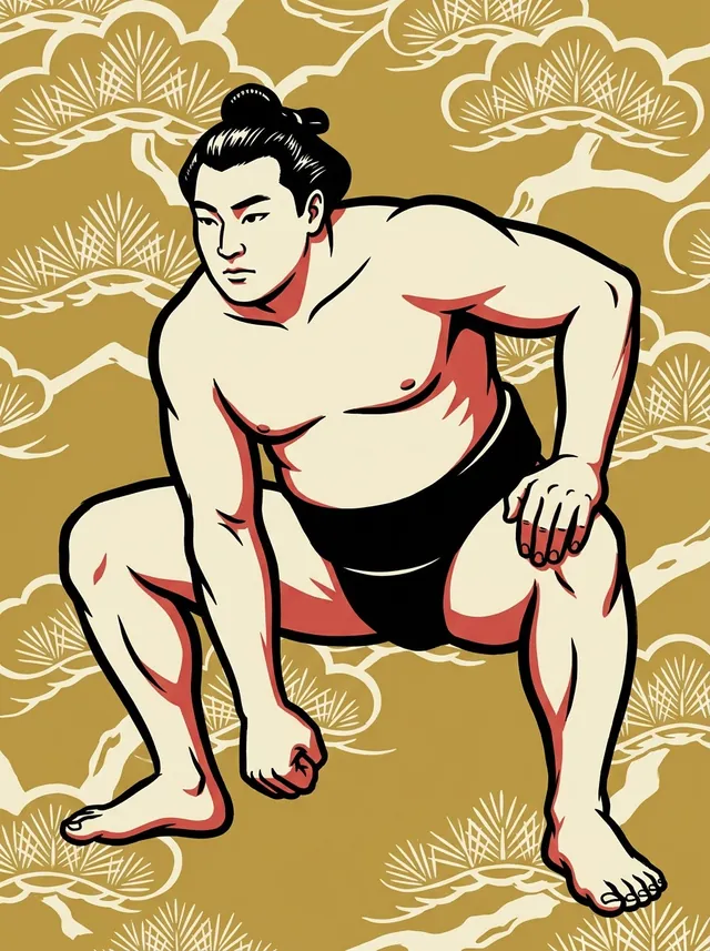 AI-generated illustration of a representative sumo wrestler. Not a photograph or a likeness of Amatsunada Fukuichi.
