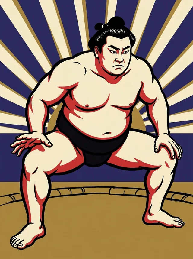 AI-generated illustration of a representative sumo wrestler. Not a photograph or a likeness of Taroyama Minekichi.