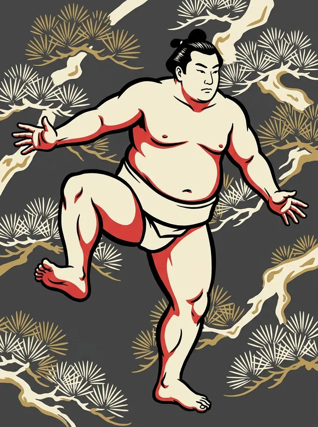 AI-generated illustration of a representative sumo wrestler. Not a photograph or a likeness of Miyanohana Hideteru.