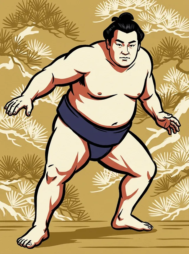 AI-generated illustration of a representative sumo wrestler. Not a photograph or a likeness of Miyanokaze Yo.