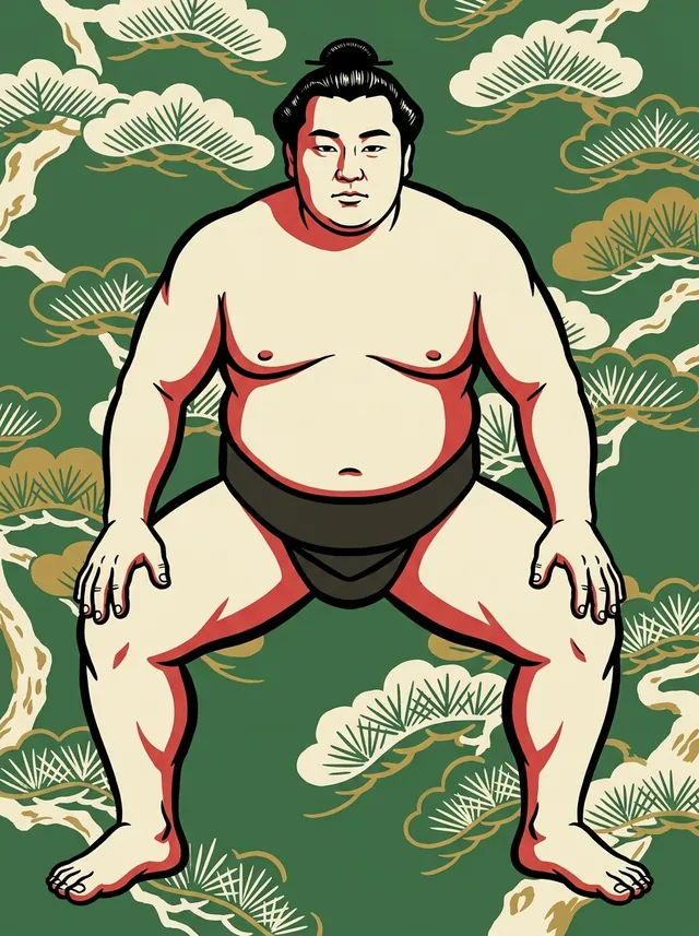 AI-generated illustration of a representative sumo wrestler. Not a photograph or a likeness of Akinomine Yoshinobu.