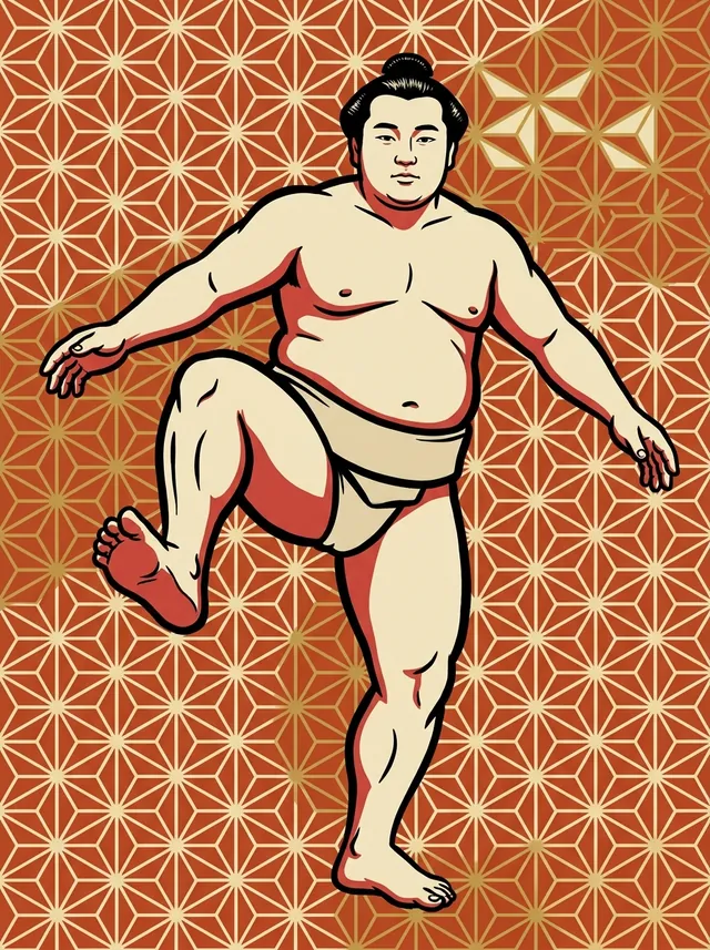 AI-generated illustration of a representative sumo wrestler. Not a photograph or a likeness of Miyagiumi Kiyoto.