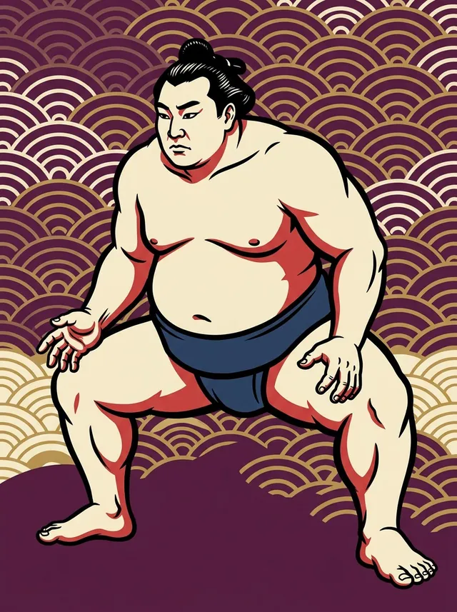 AI-generated illustration of a representative sumo wrestler. Not a photograph or a likeness of Mikiyama Teruo.