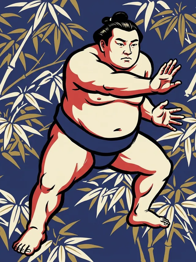 AI-generated illustration of a representative sumo wrestler. Not a photograph or a likeness of Akinoshu Kenji.