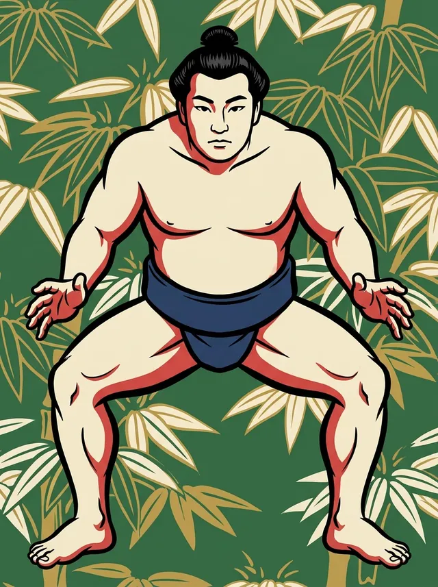 AI-generated illustration of a representative sumo wrestler. Not a photograph or a likeness of Kosakagawa Kenzaburo.