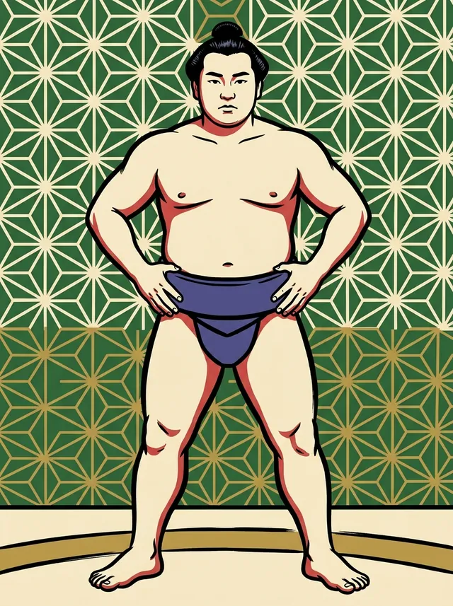 AI-generated illustration of a representative sumo wrestler. Not a photograph or a likeness of Imizugawa Seikichi.