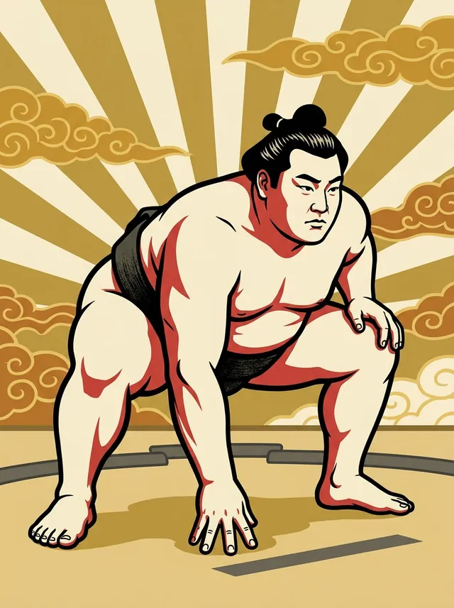 AI-generated illustration of a representative sumo wrestler. Not a photograph or a likeness of Kojimagawa Noriyasu.