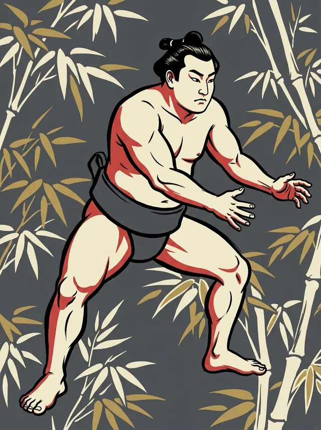 AI-generated illustration of a representative sumo wrestler. Not a photograph or a likeness of Tsunenoyama Hideo.