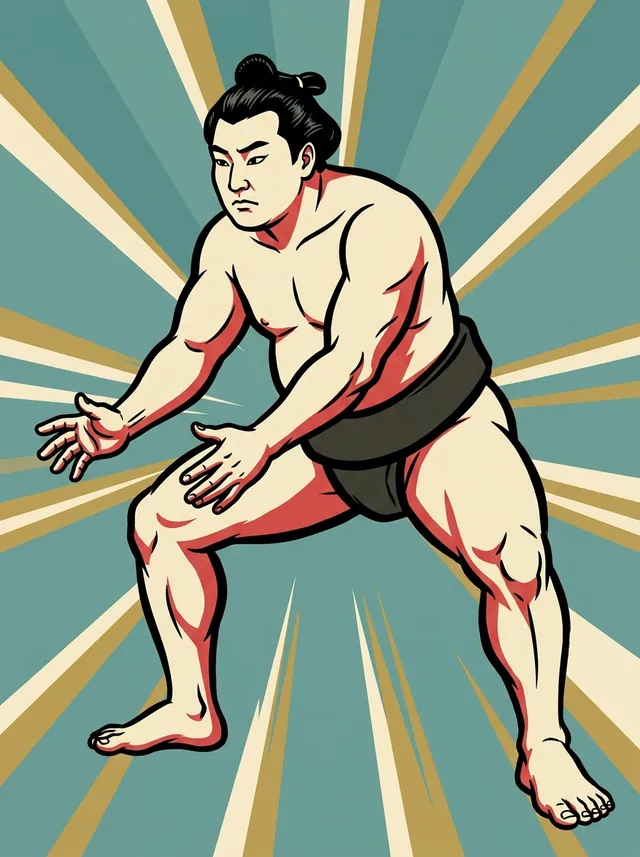 AI-generated illustration of a representative sumo wrestler. Not a photograph or a likeness of Tsunenomatsu Hiroshi.