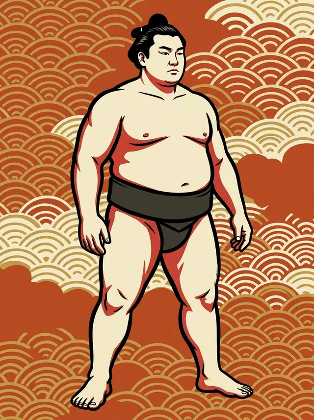 AI-generated illustration of a representative sumo wrestler. Not a photograph or a likeness of Joyozan Keiichi.