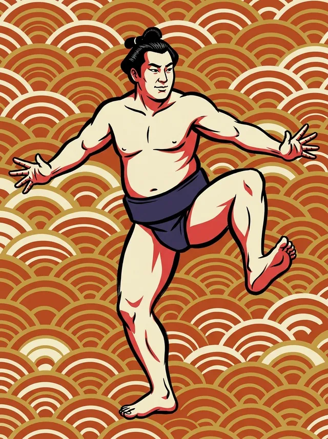 AI-generated illustration of a representative sumo wrestler. Not a photograph or a likeness of Tsunenishiki Toshihide.