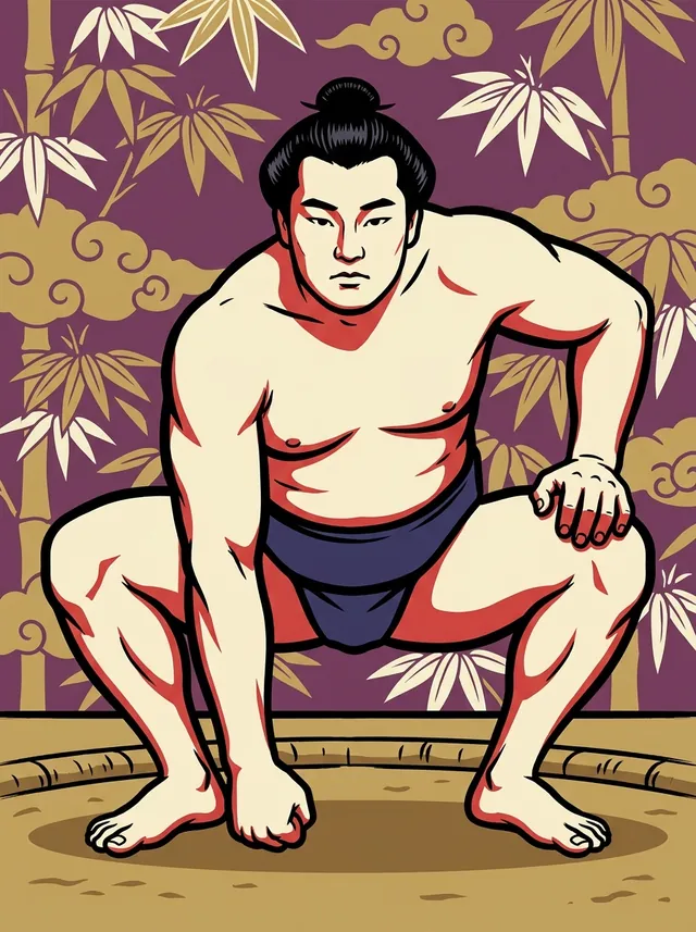 AI-generated illustration of a representative sumo wrestler. Not a photograph or a likeness of Hitachishima Asajiro.