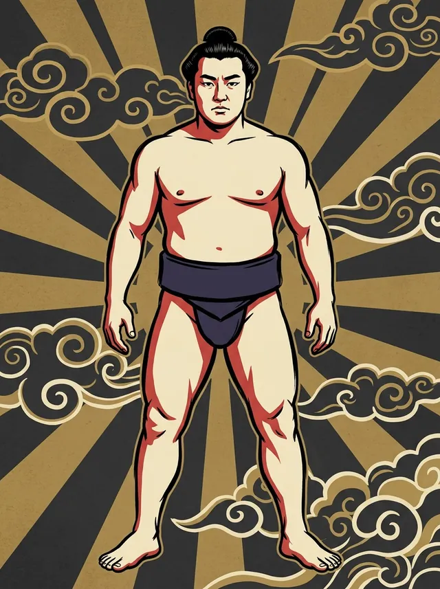 AI-generated illustration of a representative sumo wrestler. Not a photograph or a likeness of Banryunada Kenzo.