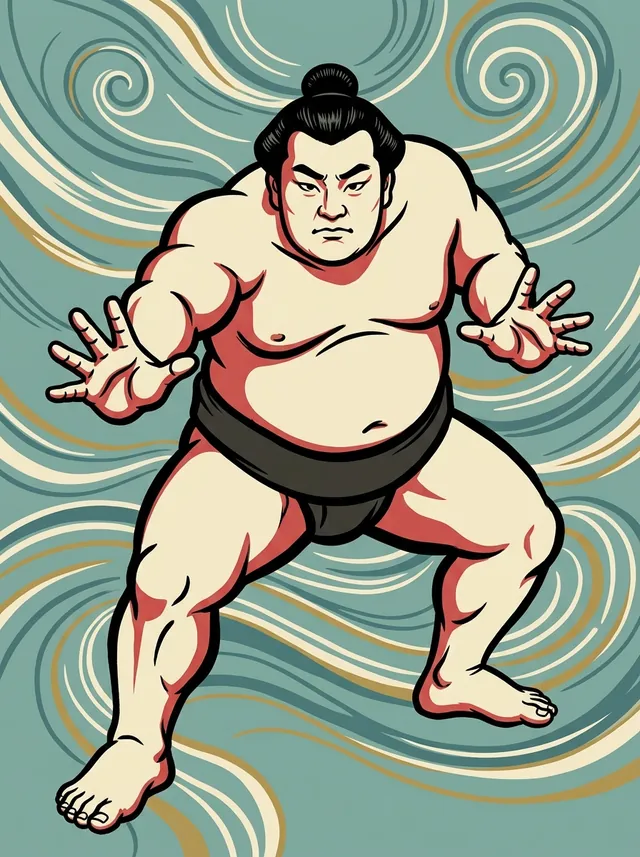 AI-generated illustration of a representative sumo wrestler. Not a photograph or a likeness of Mitakayama Shogo.