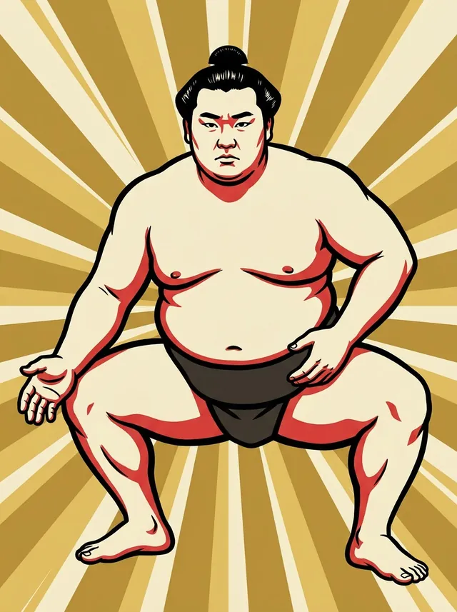 AI-generated illustration of a representative sumo wrestler. Not a photograph or a likeness of Masakaze Mototsugu.