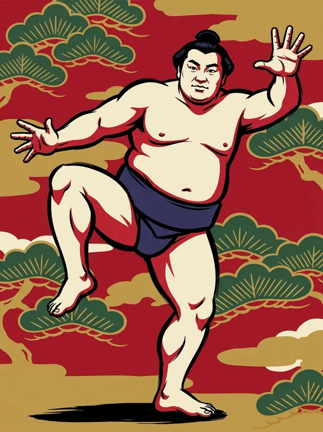 AI-generated illustration of a representative sumo wrestler. Not a photograph or a likeness of Sharinishiki Kikuzo.