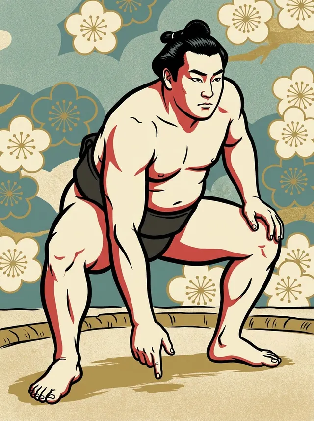 AI-generated illustration of a representative sumo wrestler. Not a photograph or a likeness of Harenoumi Yataro.