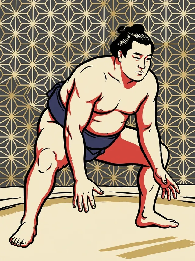 AI-generated illustration of a representative sumo wrestler. Not a photograph or a likeness of Tanji Jun.