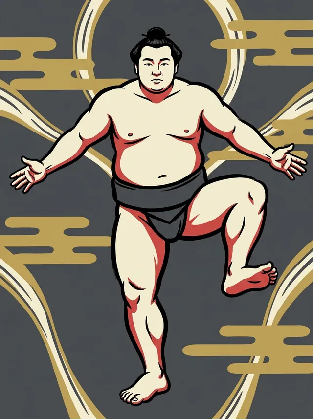 AI-generated illustration of a representative sumo wrestler. Not a photograph or a likeness of Kasuganada Koji.