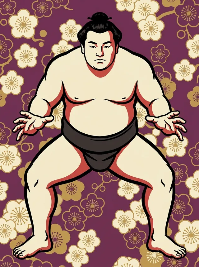 AI-generated illustration of a representative sumo wrestler. Not a photograph or a likeness of Asaota Makoto.