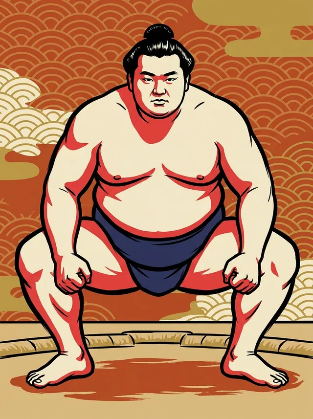 AI-generated illustration of a representative sumo wrestler. Not a photograph or a likeness of Asanobori Toshimitsu.