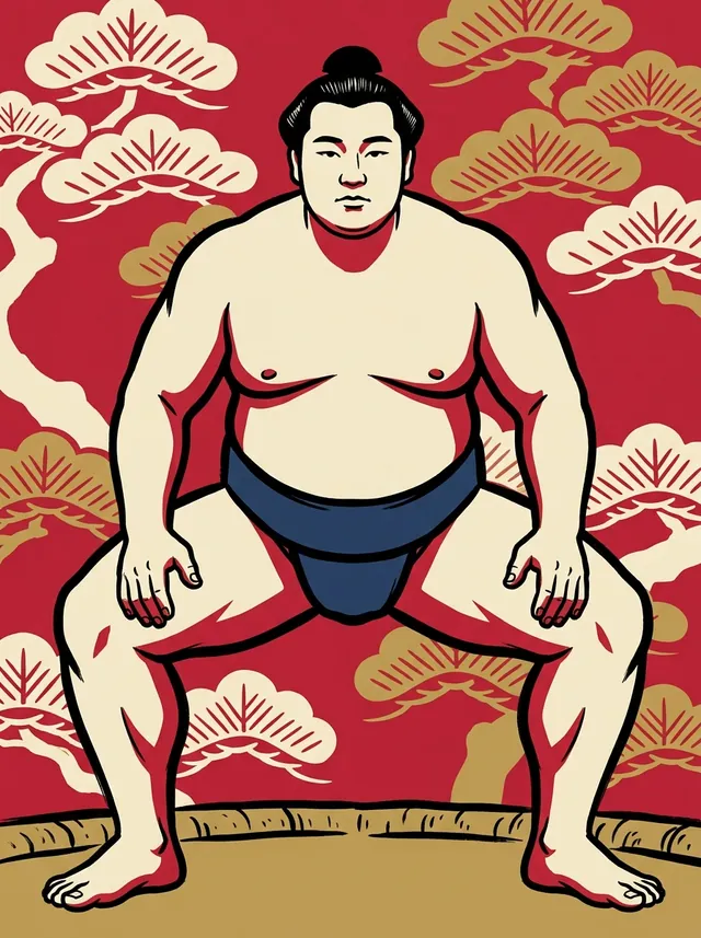 AI-generated illustration of a representative sumo wrestler. Not a photograph or a likeness of Asanishiki Toshinori.