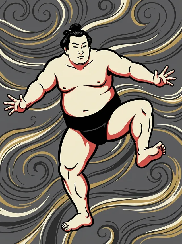 AI-generated illustration of a representative sumo wrestler. Not a photograph or a likeness of Asaarashi Daizaburo.