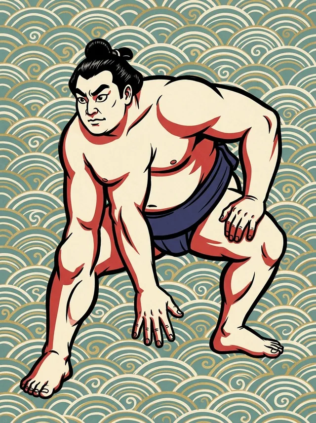 AI-generated illustration of a representative sumo wrestler. Not a photograph or a likeness of Matsunosato Naoichi.