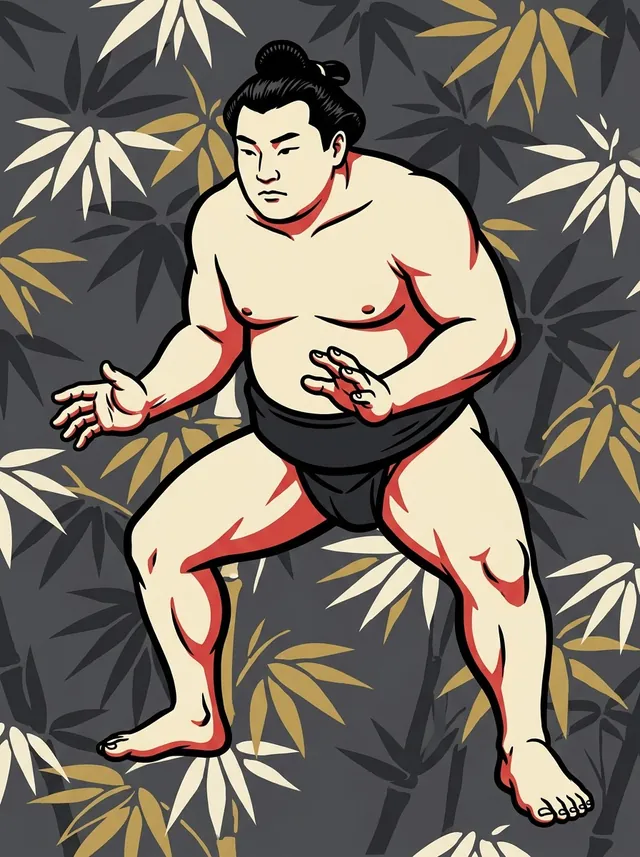 AI-generated illustration of a representative sumo wrestler. Not a photograph or a likeness of Matsueyama Kuniharu.