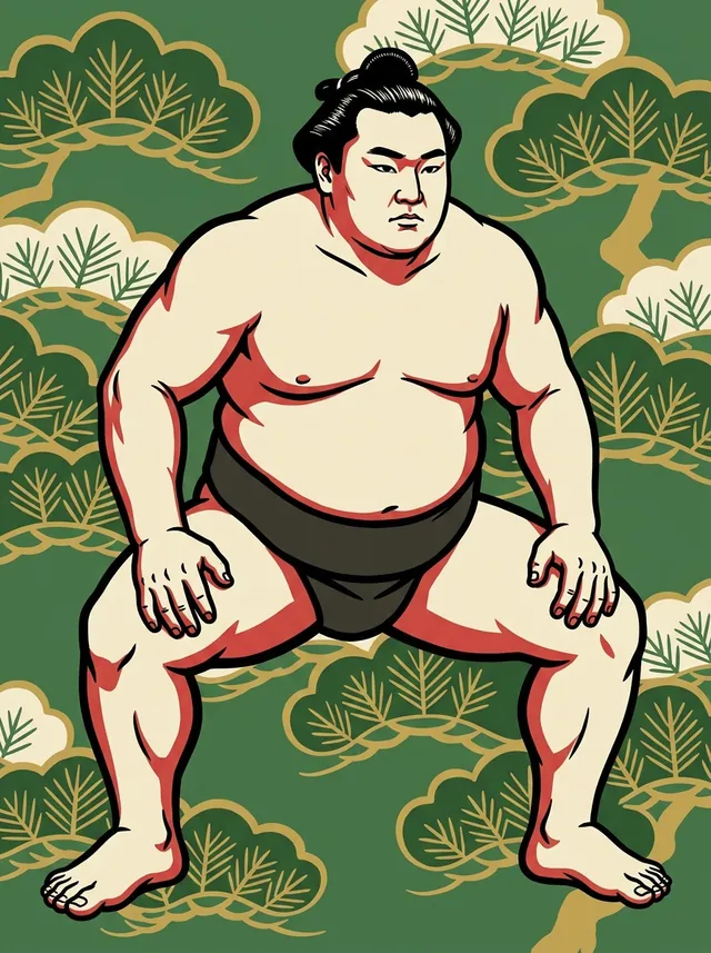 AI-generated illustration of a representative sumo wrestler. Not a photograph or a likeness of Kusunishiki Masao.