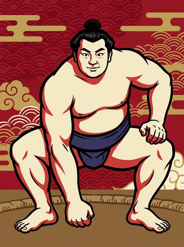AI-generated illustration of a representative sumo wrestler. Not a photograph or a likeness of Matsumaeyama Kumayoshi.