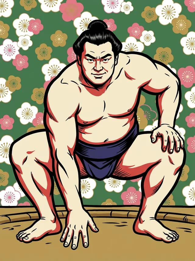 AI-generated illustration of a representative sumo wrestler. Not a photograph or a likeness of Matsumaeyama Takeshi.