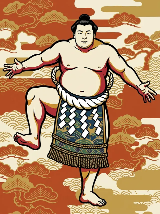 AI-generated illustration of a representative sumo wrestler. Not a photograph or a likeness of Kashiwado Tsuyoshi.