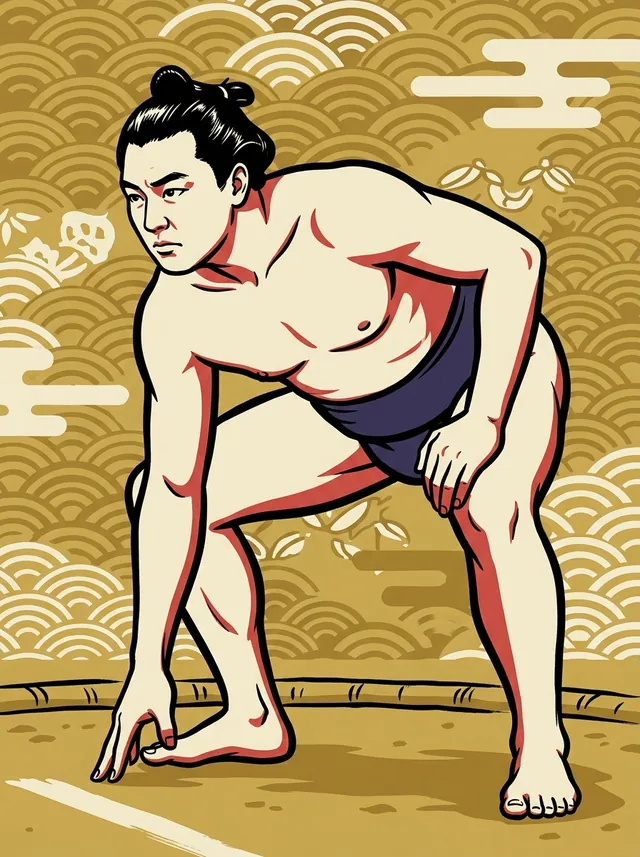 AI-generated illustration of a representative sumo wrestler. Not a photograph or a likeness of Hakunozan Shoei.