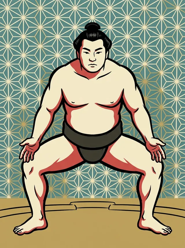 AI-generated illustration of a representative sumo wrestler. Not a photograph or a likeness of Matsunishiki Tsuneichi.