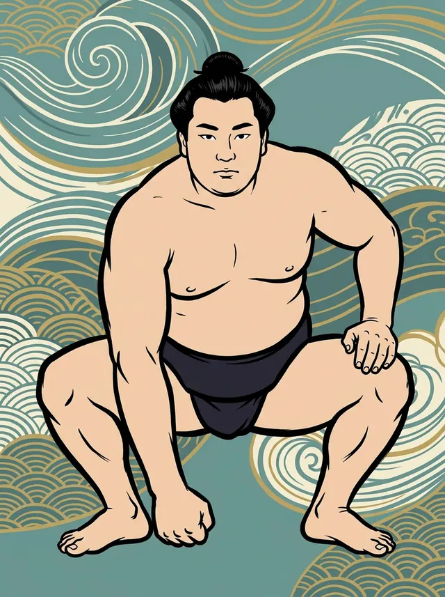 AI-generated illustration of a representative sumo wrestler. Not a photograph or a likeness of Kuganishiki Tanpei.