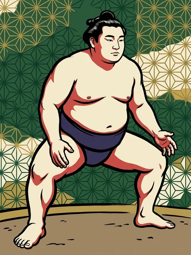 AI-generated illustration of a representative sumo wrestler. Not a photograph or a likeness of Tochizakura Mitsuteru.