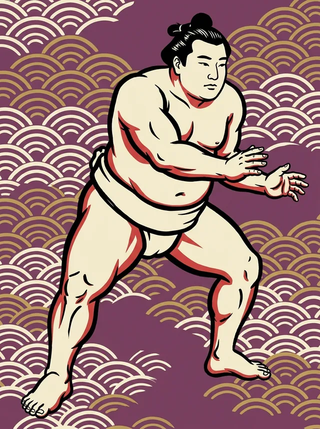 AI-generated illustration of a representative sumo wrestler. Not a photograph or a likeness of Tochitaikai Yu.